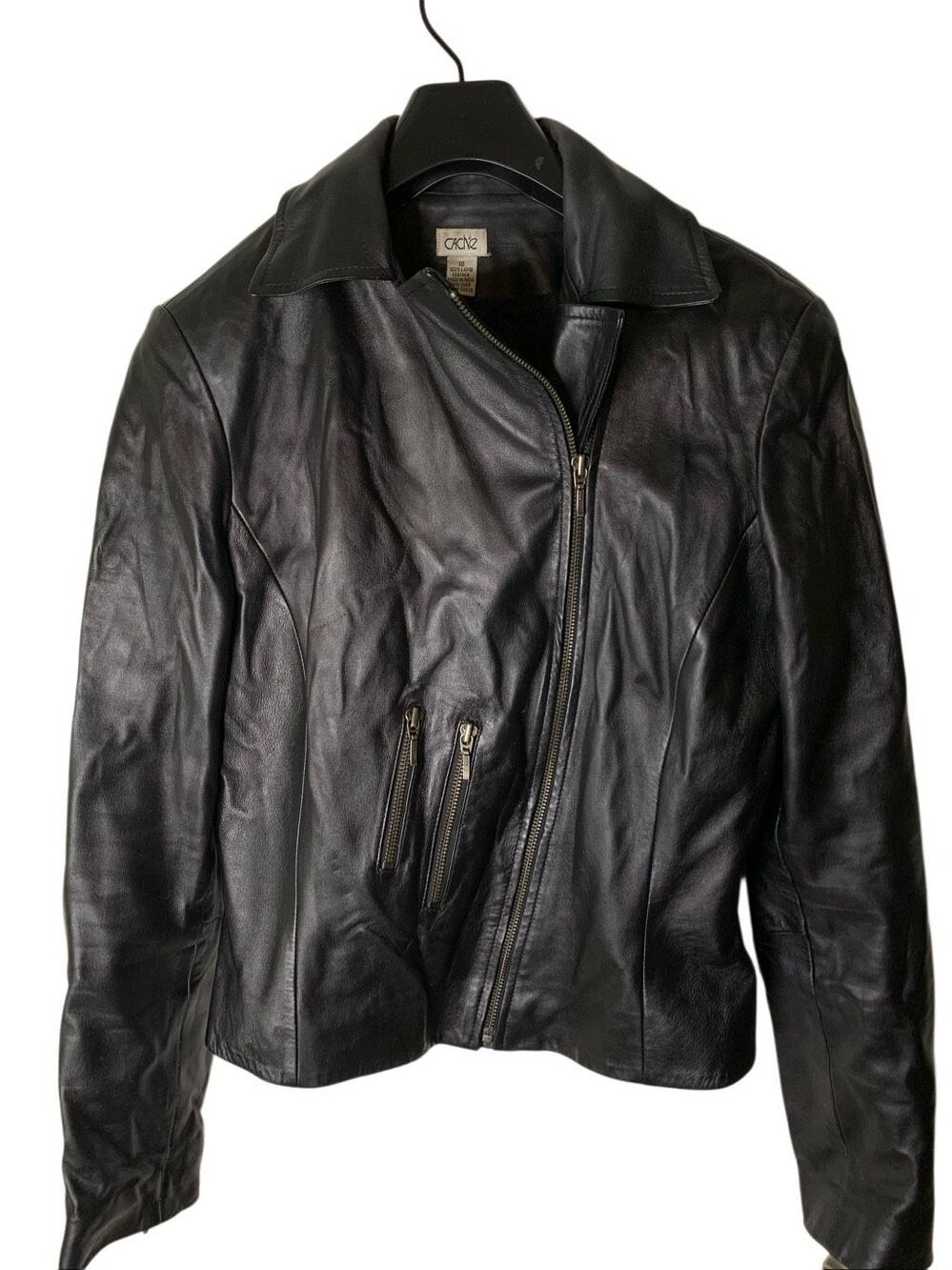 Vintage Cache 100% lamb leather jacket black women's size 10